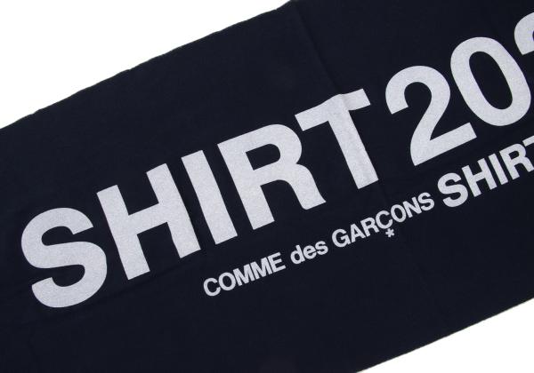 COMME des GARCONS SHIRT Navy Wool Logo Print Fringe Scarf