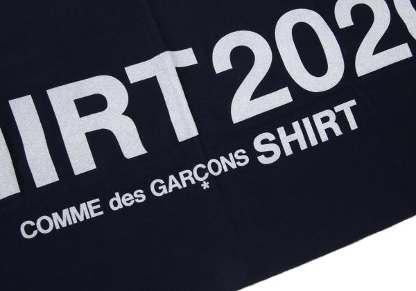 COMME des GARCONS SHIRT Navy Wool Logo Print Fringe Scarf