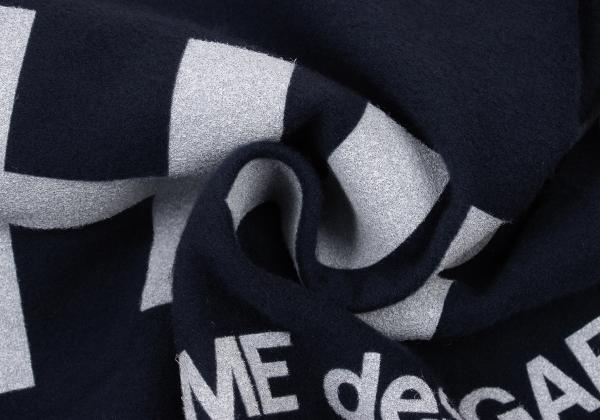 COMME des GARCONS SHIRT Navy Wool Logo Print Fringe Scarf