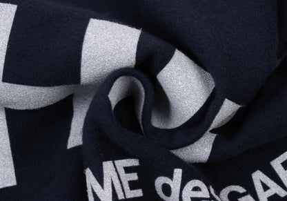 COMME des GARCONS SHIRT Navy Wool Logo Print Fringe Scarf
