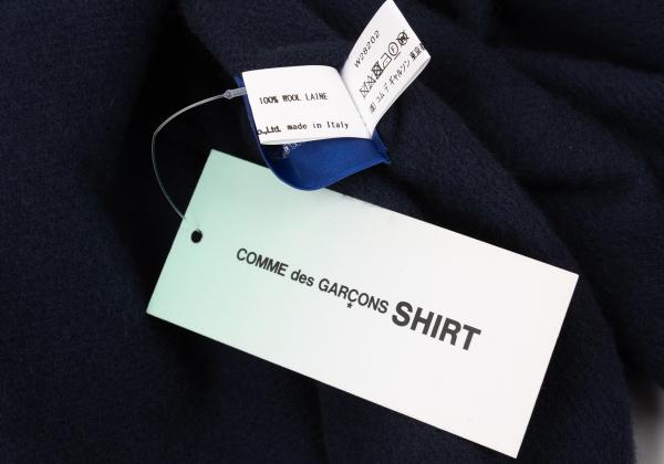 COMME des GARCONS SHIRT Navy Wool Logo Print Fringe Scarf