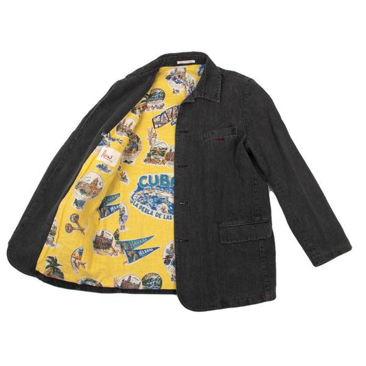 Papas Cotton Linen Cuban Lined Denim Jacket Gray Size S
