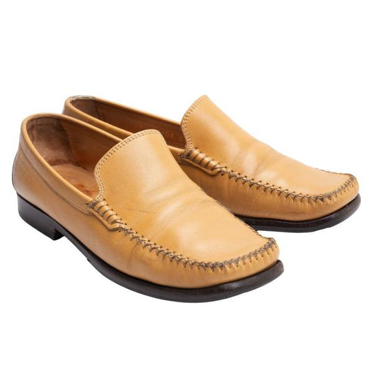 HIROFU Leather U-Tip Slip-Ons Beige Size 24.5CM