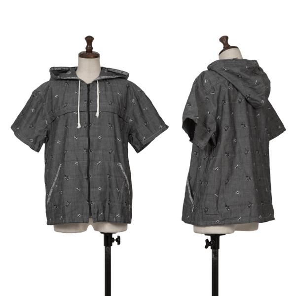PINK HOUSE Bear Weave Hooded Zip Short Shirt Gray Size L