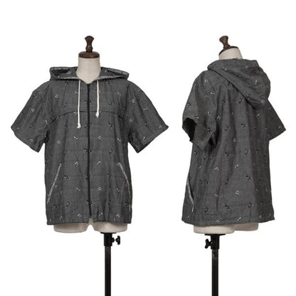 PINK HOUSE Bear Weave Hooded Zip Short Shirt Gray Size L