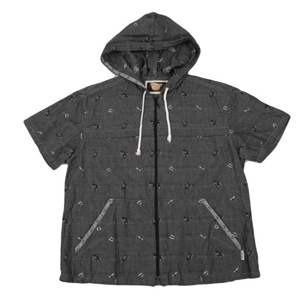 PINK HOUSE Bear Weave Hooded Zip Short Shirt Gray Size L
