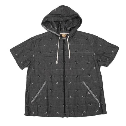 PINK HOUSE Bear Weave Hooded Zip Short Shirt Gray Size L