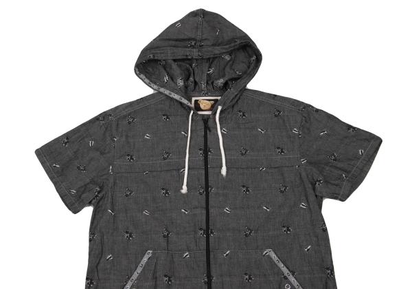 PINK HOUSE Bear Weave Hooded Zip Short Shirt Gray Size L