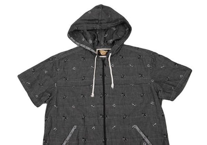 PINK HOUSE Bear Weave Hooded Zip Short Shirt Gray Size L