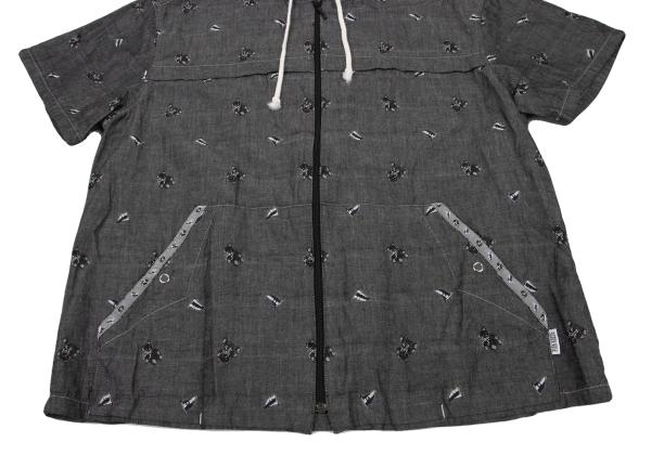 PINK HOUSE Bear Weave Hooded Zip Short Shirt Gray Size L