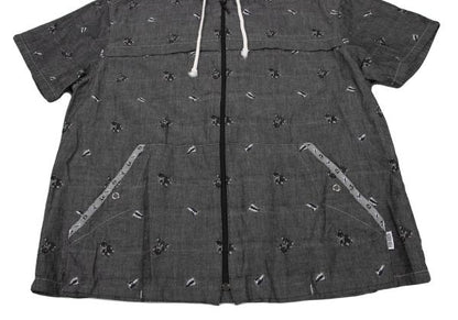 PINK HOUSE Bear Weave Hooded Zip Short Shirt Gray Size L