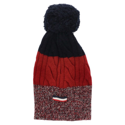 MONCLER GAMME BLEU Wool Low Gauge Knit Beanie Navy Red