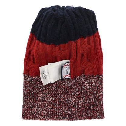 MONCLER GAMME BLEU Wool Low Gauge Knit Beanie Navy Red
