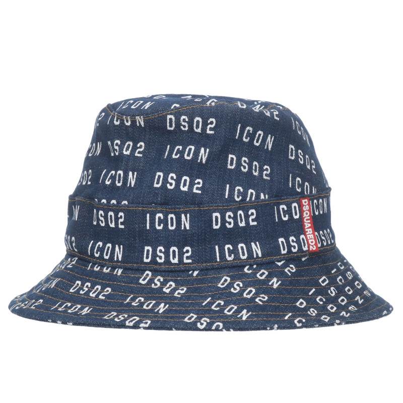 DSQUARED Logo Print Denim Bucket Hat Indigo Size 32