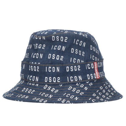 DSQUARED Logo Print Denim Bucket Hat Indigo Size 32