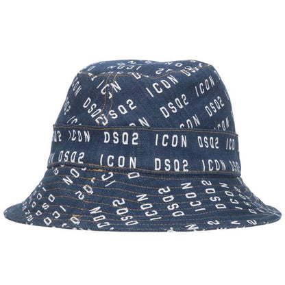 DSQUARED Logo Print Denim Bucket Hat Indigo Size 32