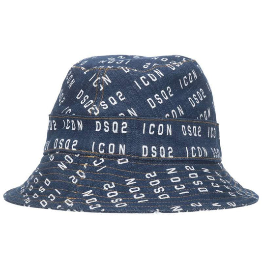 DSQUARED Logo Print Denim Bucket Hat Indigo Size 32