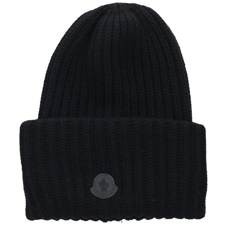 MONCLER Logo Patch Big Beanie Black Size ONE SIZE