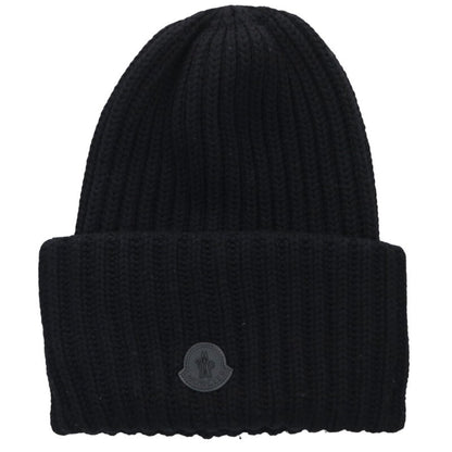 MONCLER Logo Patch Big Beanie Black Size ONE SIZE
