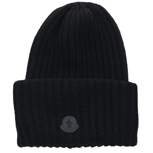 MONCLER Logo Patch Big Beanie Black Size ONE SIZE