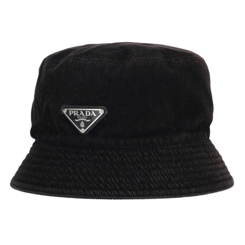 Prada Black Corduroy Logo Bucket Hat Size ONE SIZE