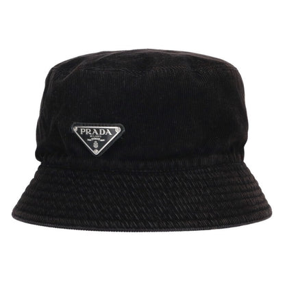 Prada Black Corduroy Logo Bucket Hat Size ONE SIZE