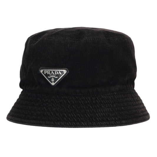 Prada Black Corduroy Logo Bucket Hat Size ONE SIZE