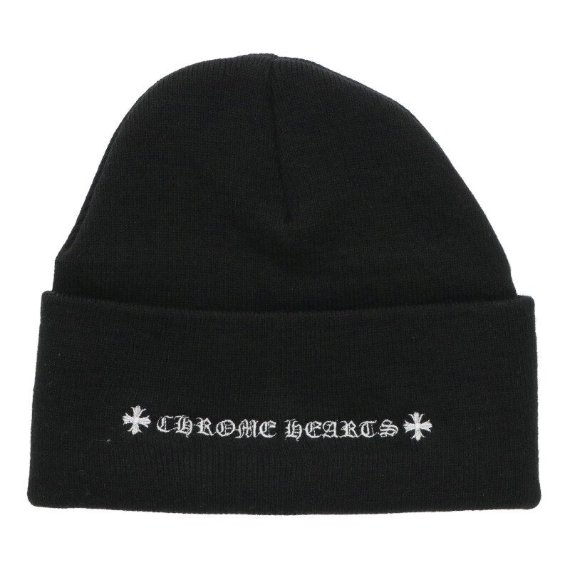 Chrome Hearts SIZE WOOL WATCH CAP Logo Embroidered Hat Black x White Size ONE