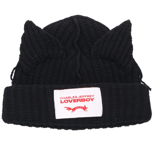 CHARLES JEFFREY LOVERBOY Cat Intarsia Knit Beanie Black