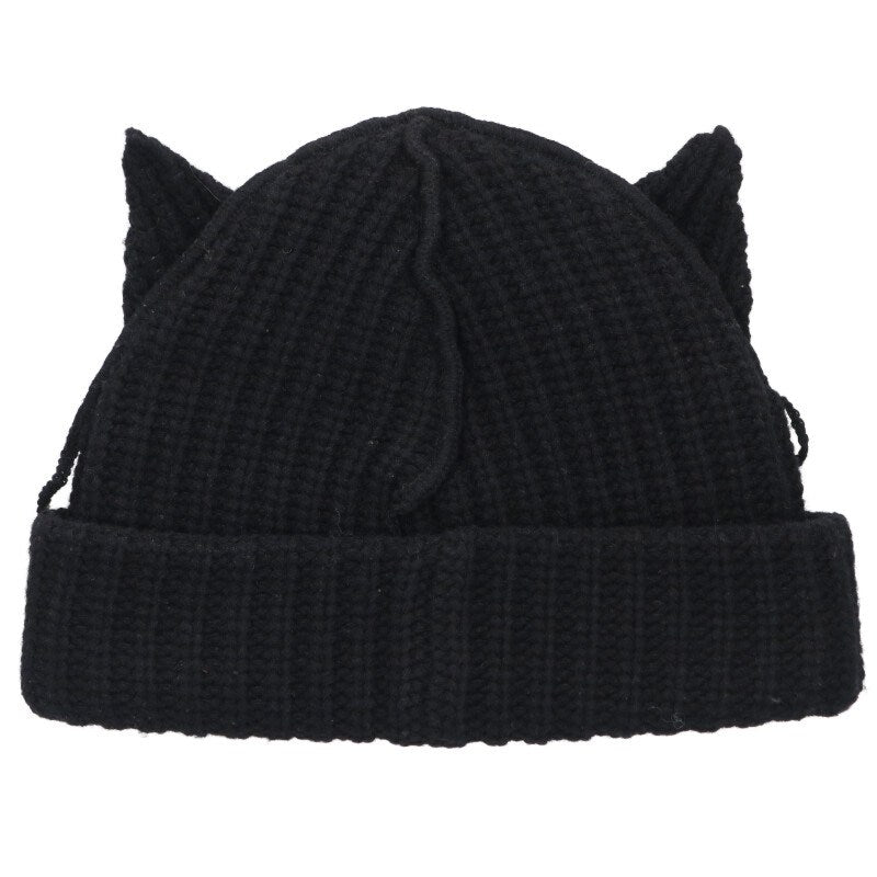 CHARLES JEFFREY LOVERBOY Cat Intarsia Knit Beanie Black