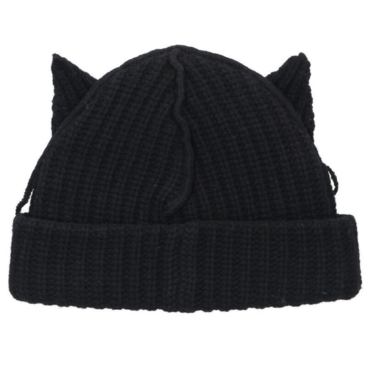 CHARLES JEFFREY LOVERBOY Cat Intarsia Knit Beanie Black