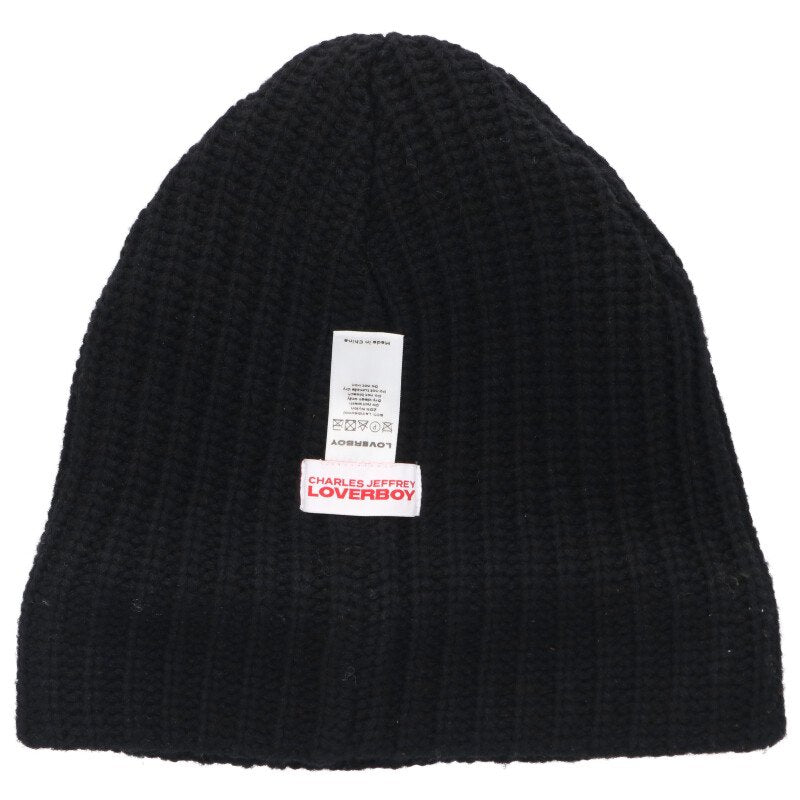 CHARLES JEFFREY LOVERBOY Cat Intarsia Knit Beanie Black