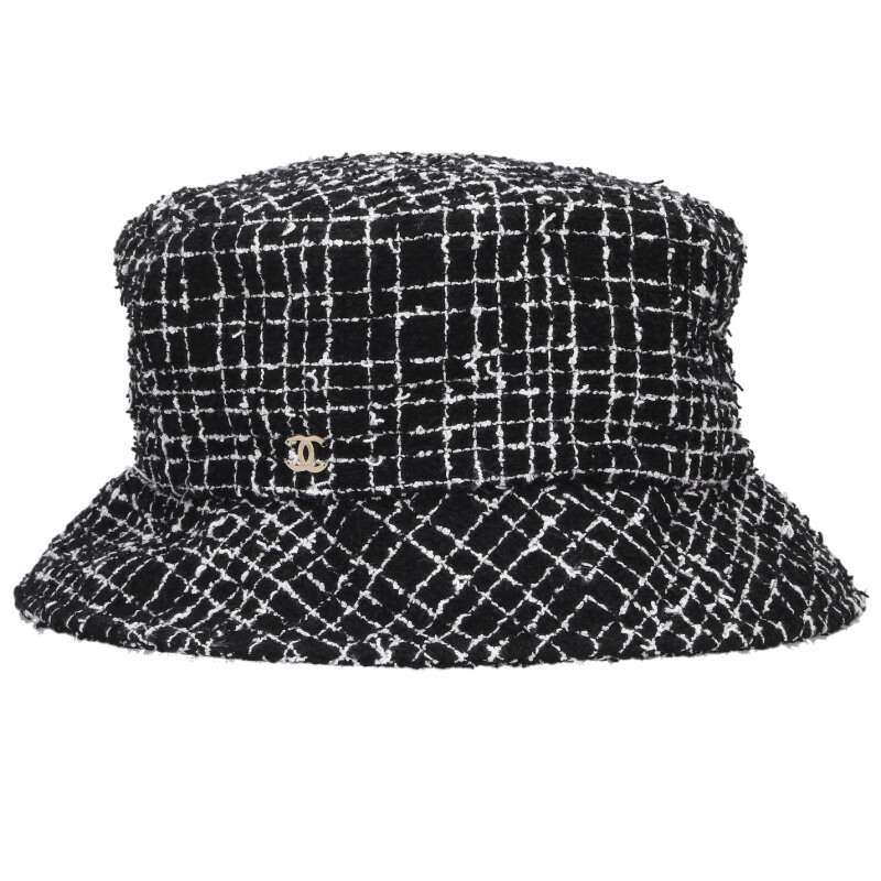 CHANEL Coco Mark Tweed Bucket Hat Black Size ONE SIZE