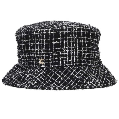 CHANEL Coco Mark Tweed Bucket Hat Black Size ONE SIZE