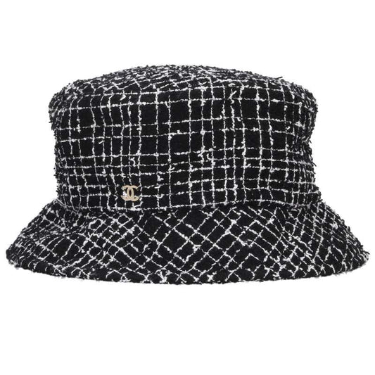 CHANEL Coco Mark Tweed Bucket Hat Black Size ONE SIZE