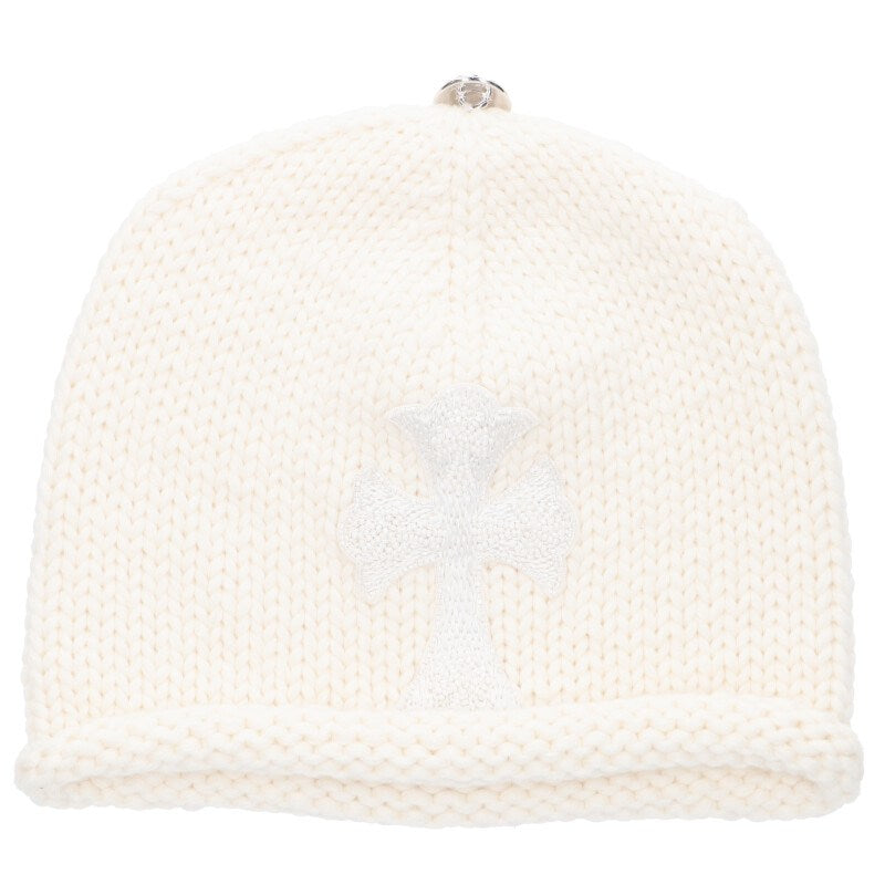 Chrome Hearts Cashmere Bead Cross Knit Beanie White