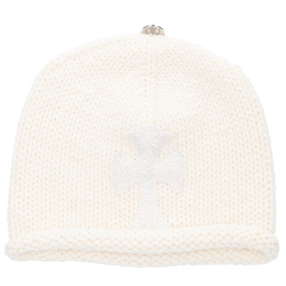 Chrome Hearts Cashmere Bead Cross Knit Beanie White