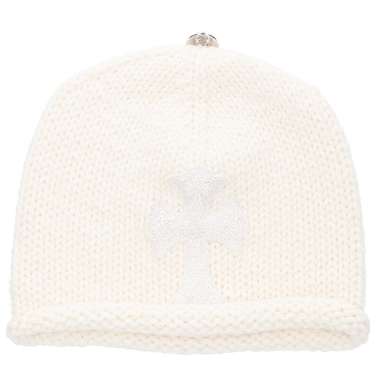Chrome Hearts Cashmere Bead Cross Knit Beanie White