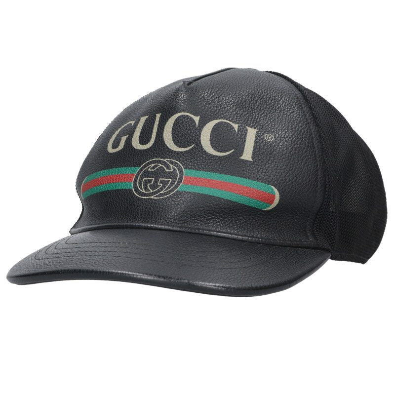 GUCCI Vintage Logo Web Stripe Leather Mesh Cap Size ONE SIZE