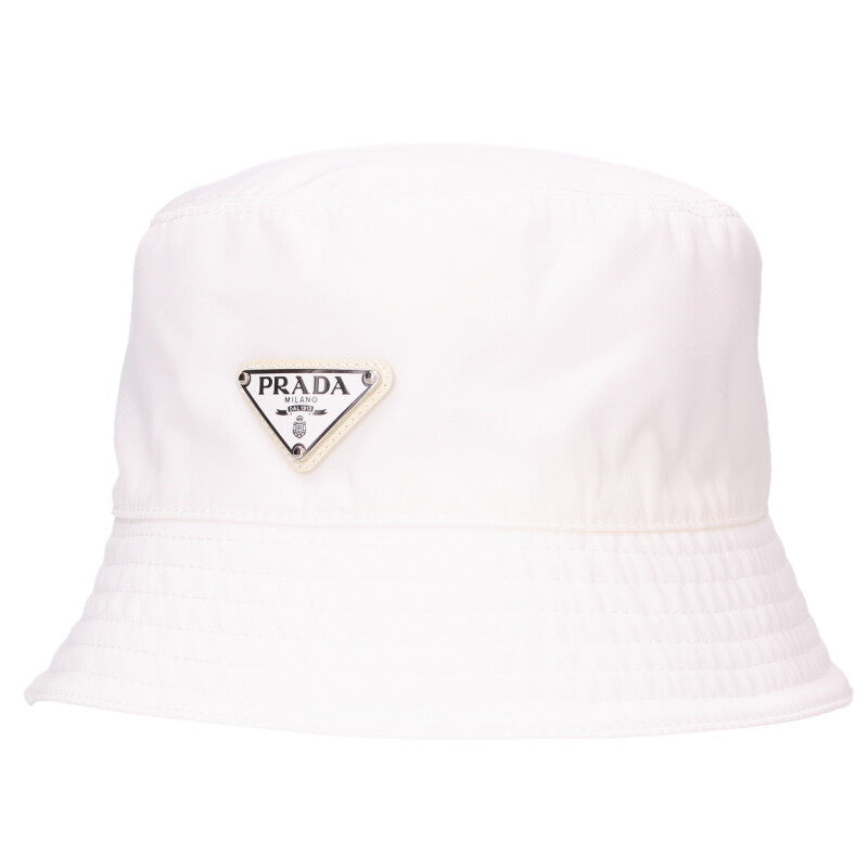 Prada Re-Nylon Triangle Logo Bucket Hat White Size ONE SIZE