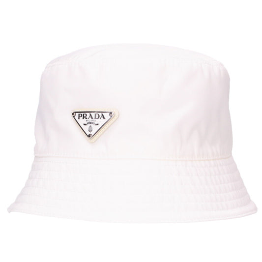 Prada Re-Nylon Triangle Logo Bucket Hat White Size ONE SIZE