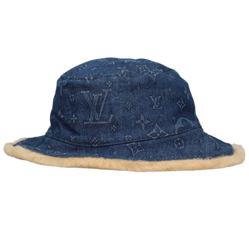 Louis Vuitton Denim Fur Hat Blue x Beige Size M