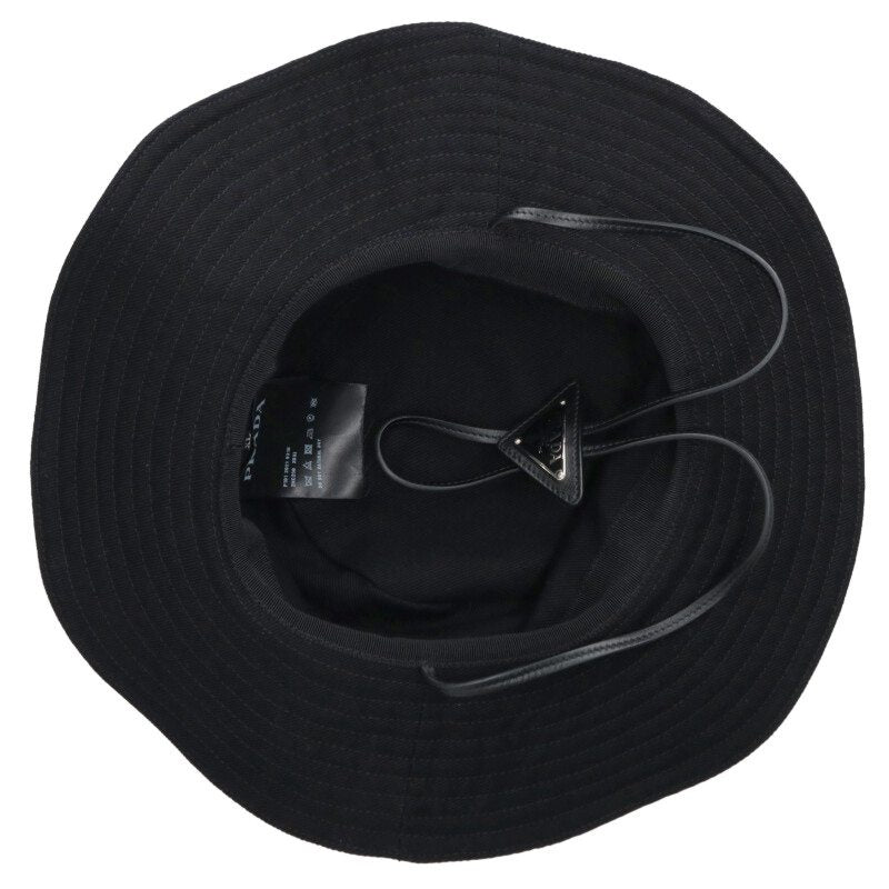 Prada Black Cotton Triangle Logo Bucket Hat Size ONE SIZE