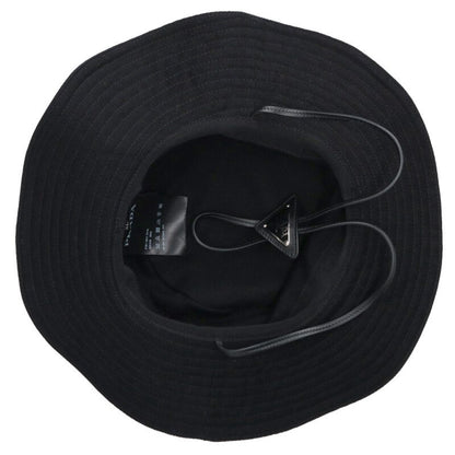 Prada Black Cotton Triangle Logo Bucket Hat Size ONE SIZE