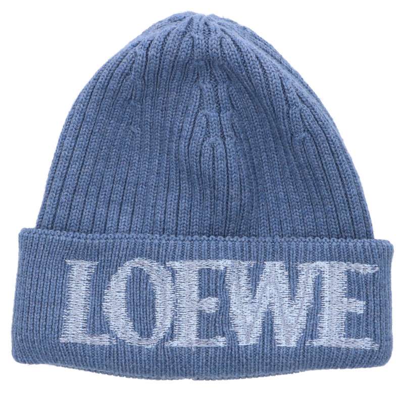 LOEWE Logo Wool Beanie Light Blue Size ONE SIZE
