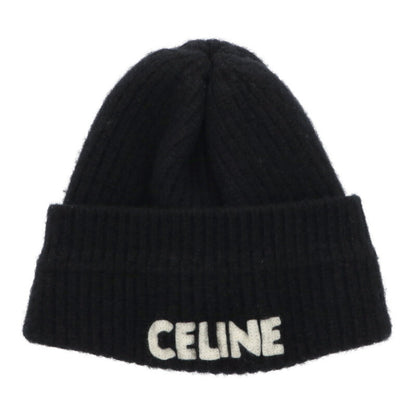 CELINE Wool Logo Patch Knit Beanie Black Size TU