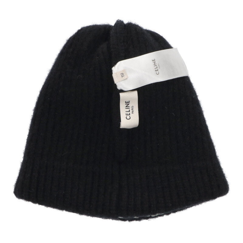 CELINE Wool Logo Patch Knit Beanie Black Size TU