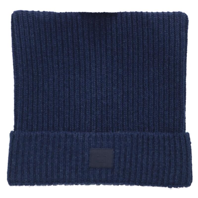ACNE STUDIOS Face Patch Wool Yak Beanie Navy Size ONE SIZE