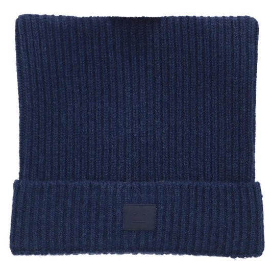ACNE STUDIOS Face Patch Wool Yak Beanie Navy Size ONE SIZE