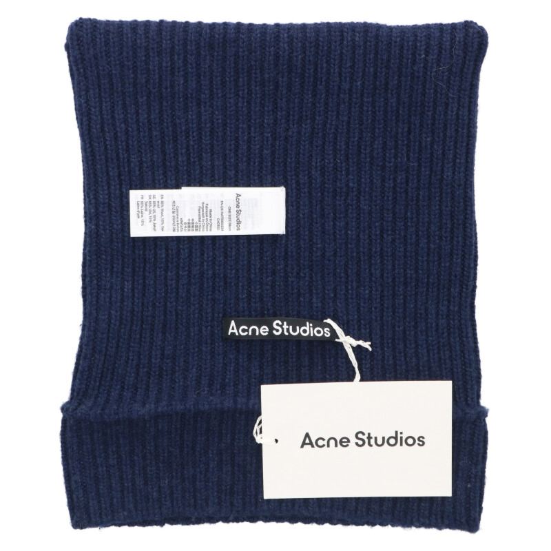 ACNE STUDIOS Face Patch Wool Yak Beanie Navy Size ONE SIZE